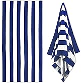 HENBAY Large Oversized Beach Towel - 35 x 70 Inch Microfiber Pool Towel, Navy Striped Quick Dry Cabana Swim Towel