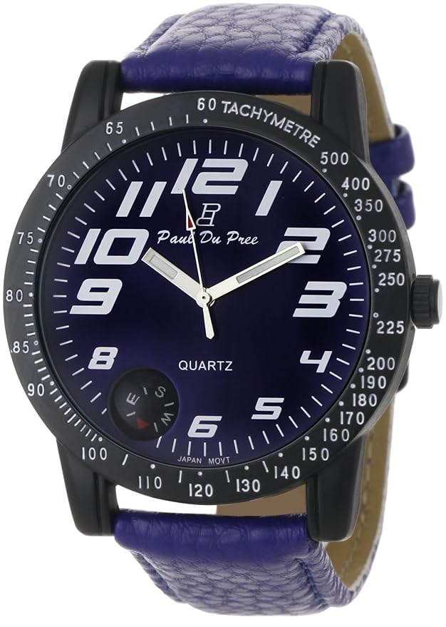Paul Du Pree Men's PD326034BUBL Blue Sport Leather Strap Compass Watch Amazon.in Watches