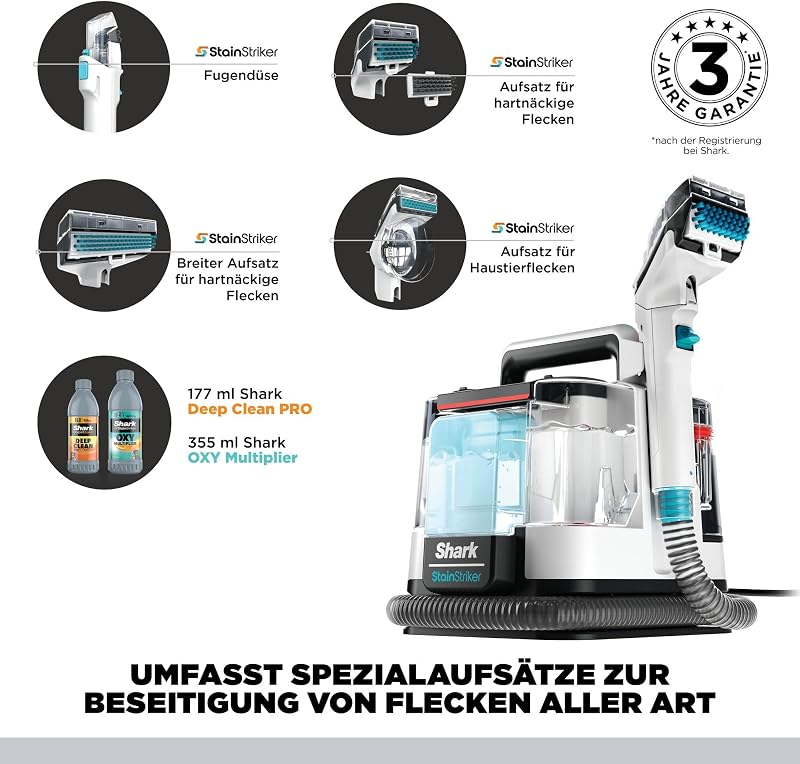 StainStriker Fleckenreiniger, 5 Aufsätze, 450 W, Weiß/Türkis