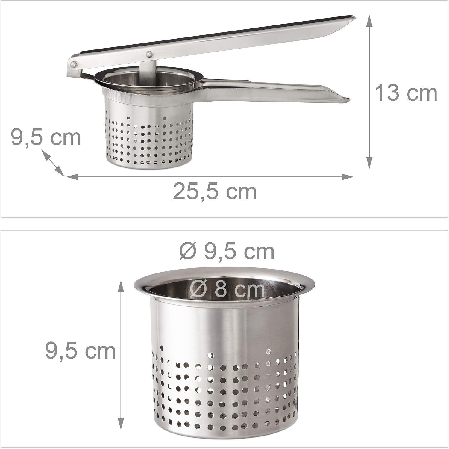Relaxdays Stainless Steel Ricer, Dishwasher Safe, Potato Masher, Noodle Press, Silver, 9.5 x 25.5 x 13 cm - Image 5