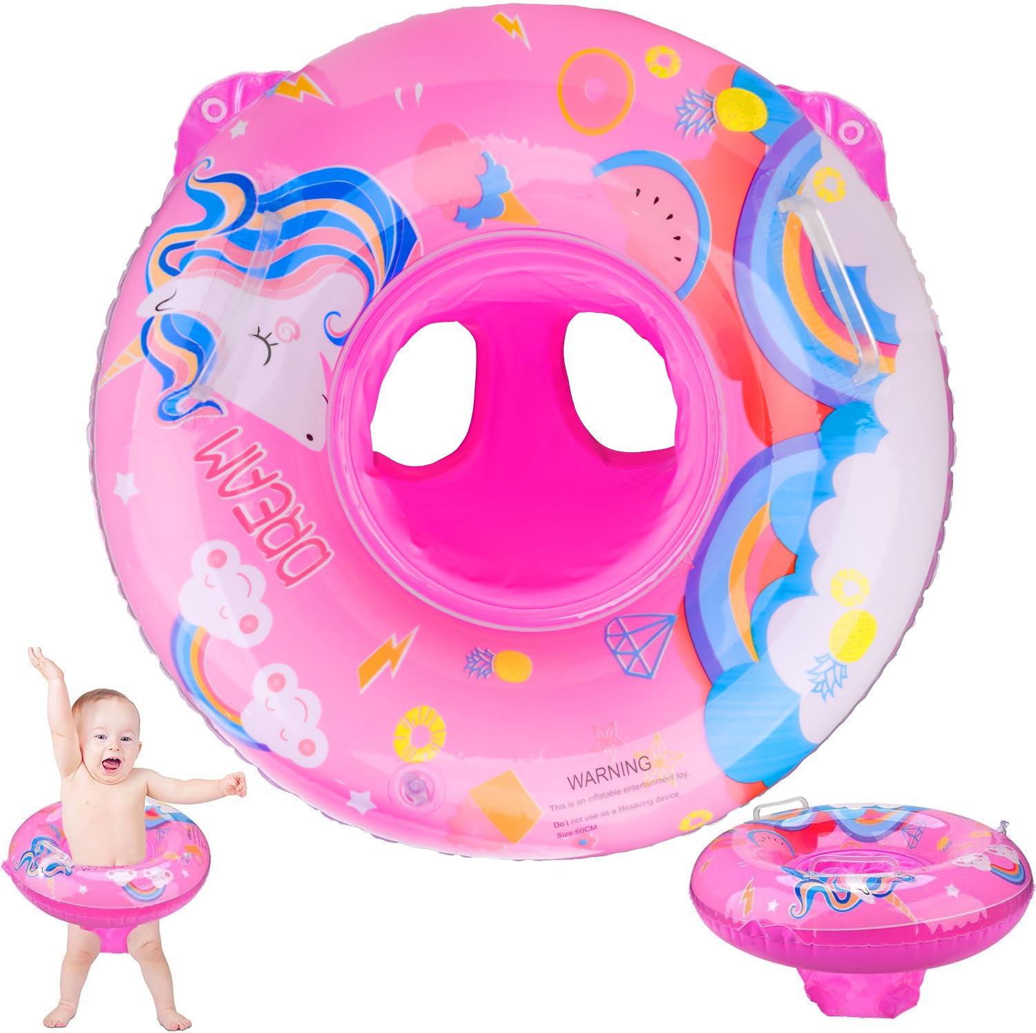 Pipihome Baby Swimming Float, Baby Float Inflatable Baby Swim Float Baby Swimming Ring with Baby Safety Seat and Handle, Toddler Baby float 3-36 Months, Pool Toys for Toddlers Age 1-5, Unicorn