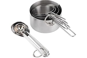 Stainless Steel Measuring Cup Spoon Set, 8Pcs Kitchen Baking Tools with Scales, Convenient Pouring Design, for Home Coffee Sh