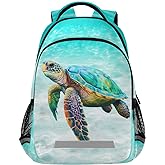 BOENLE Sea Turtle Teal Backpack for Boys Girls Elementary School Bag Kids Bookbag Travel Rucksack