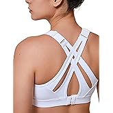 Yvette Sports Bra High Impact Adjustable Criss Cross Back, Full Support for Large Bust No Bounce