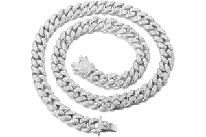 Halukakah Gold Plated Chains for Boys - TYCOON JUNIOR - Kid's 14MM Platinum Plated Cuban Link Chain Necklace Bracelet,Lab Diamonds Prong Set,Fits Ages 8-16 Y/O. with Giftbox