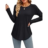 YUCOLEN Womens Long Sleeve Shirts with Thumb Hole Tunic Tops to Wear with Leggings Loose Fit with Crew Neck Curved Hem