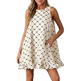 YEXPINE Women's Sleeveless Bow Mini Dress Crewneck Ruffle Hen Bow Print Cute Babydoll Dress