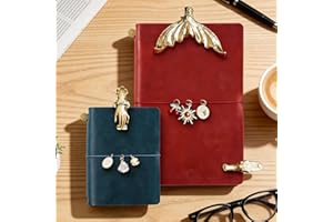 UIDMEN Personalized Charms Leather Journal, Custom Clip and Charms, Refillable Notebook, Genuine Leather Traveler's Journal, 