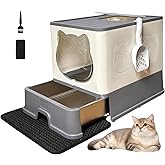 HelloMiao XL Enclosed Cat Litter Box with Stainless Steel Drawer & Lid - Extra Large, Leak-Proof and Odor-Control Covered Des