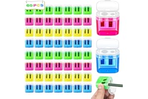 LETAPAPA 60 Pack Pencil Sharpener Bulk, Manual Pencil Sharpener with Lid for Kids, Double Hole Handheld Pencil Sharpeners for Classroom School Office Supplies, 4 Colors