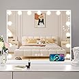 Leishe Vanity Mirror with Lights 15LED Bulbs 3 Lighting Modes Lighted Makeup Mirror for Desk or Wall-Mount Hollywood Vanity Mirror with USB Charger Port and 10X Magnification (22"x18")