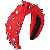 ARATLENCH 4 th of July Headband for Women American Flag Knottted Headband Red White Blue Crystal Star Patriotic Party Favor