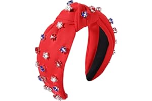 ARATLENCH 4 th of July Headband for Women American Flag Knottted Headband Red White Blue Crystal Star Patriotic Party Favor