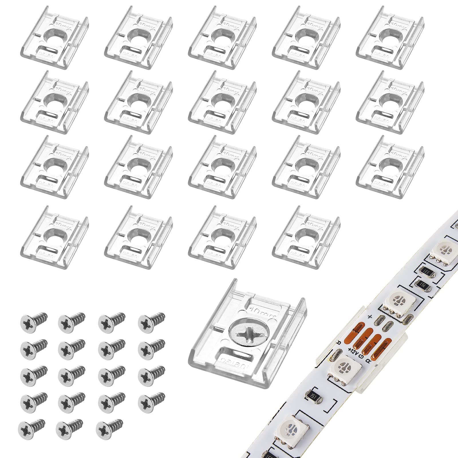 VIPMOON 100 Pack LED Strip Clips, 10mm LED Strip Holder Fastener, Fixing Clips for IP65 Waterproof or Non-Waterproof 5050 Led Strip Light, Screws Included — image 1