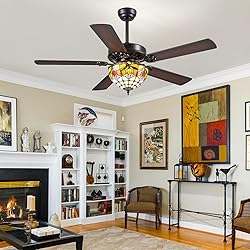 BYKISTOK 52" Tiffany Ceiling Fans with Glass Shade