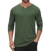 Hardaddy Men's V Neck Long Sleeve Ribbed Casual T-Shirt Classic Basic Solid Tee Shirts