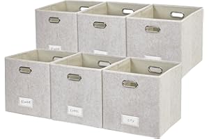 DECOMOMO Fabric Storage Cubes, Felt Basket with Label Holder 11 Inch Cube Storage Bin for Shelves Closet Toys Clothes Books (Cube 11" / 6pcs, Beige)