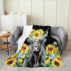 All Season Highland Cow Bed Blanket Kids,Sunflower