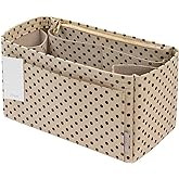 ZTUJO Purse Organizer Insert For Handbags, Silky Touching Bag Organizer Insert With Bottle Holder, Perfect for Speedy, Neverfull, Tote,ONTHEGO,Artsy,Handbag and More (small, Brown polk dots Beige)