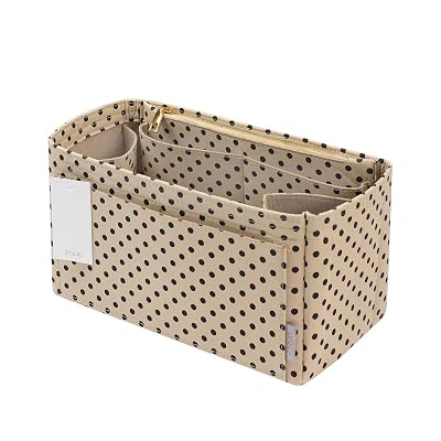 ZTUJO Purse Organizer Insert For Handbags, Silky Touching Bag Organizer Insert With Bottle Holder, Perfect for Speedy, Neverfull, Tote,ONTHEGO,Artsy,Handbag and More (small, Brown polk dots Beige)