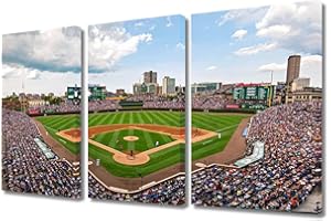 TUMOVO Wrigley Field Canvas Wall Art Painting Chicago Baseball Stadium Skyline Wall Decor for Living Room Pictures Print on Canvas Ballpark Framed Modern Artwork for Bedroom Decorations, 36" Wx24 H