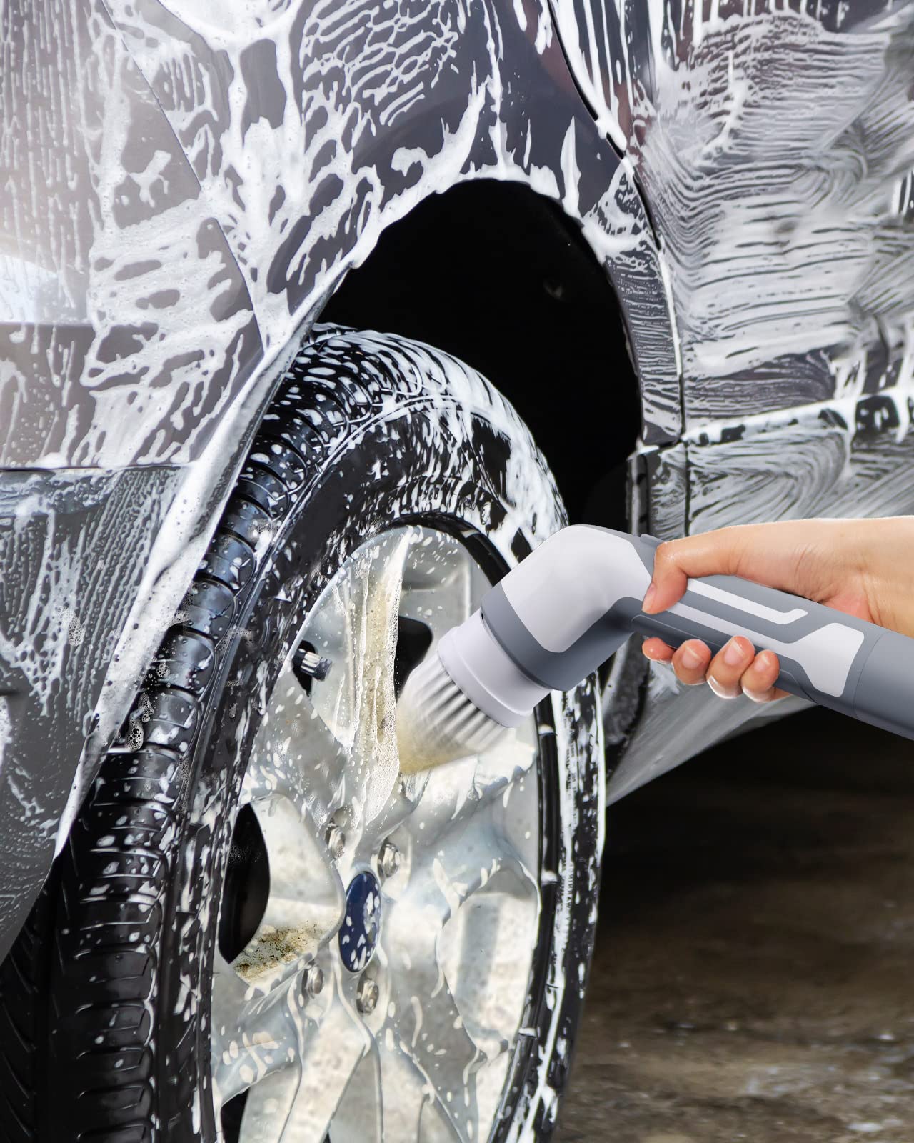 LABIGO Electric Spin Scrubber Bathroom Scrubber Shower Scrubber for Cleaning Tub Tile Floor Window Kitchen Sink, Power Scrubber Cordless Cleaning Brush with 5 Replaceable Brush Heads (GreyLA5)
