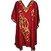 Womens Beach Kaftan Dress Red Embroidered Cotton Bohemian Caftan Dresses 3X