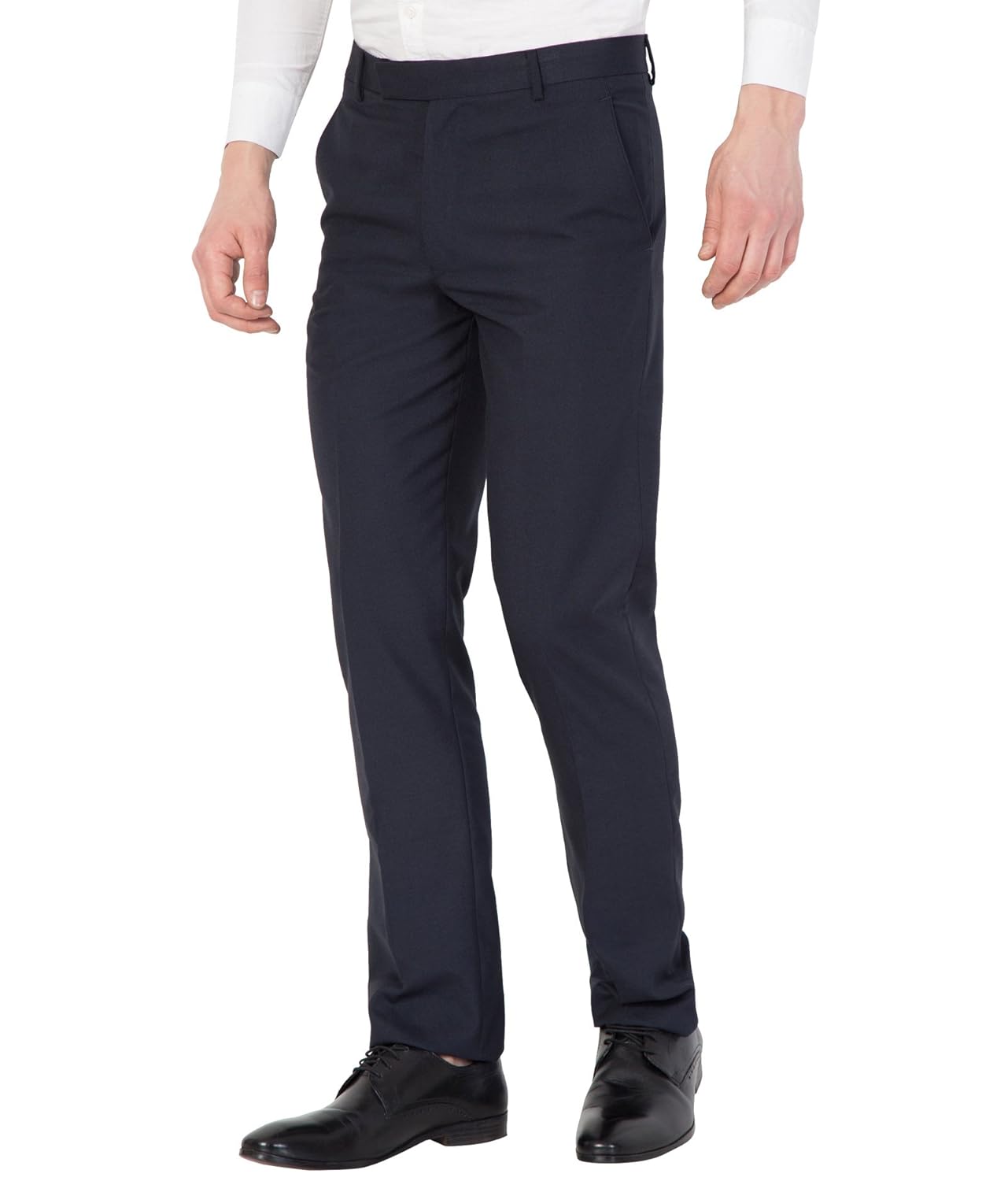 american-elm men navy cotton rayon slim fit formal trouser