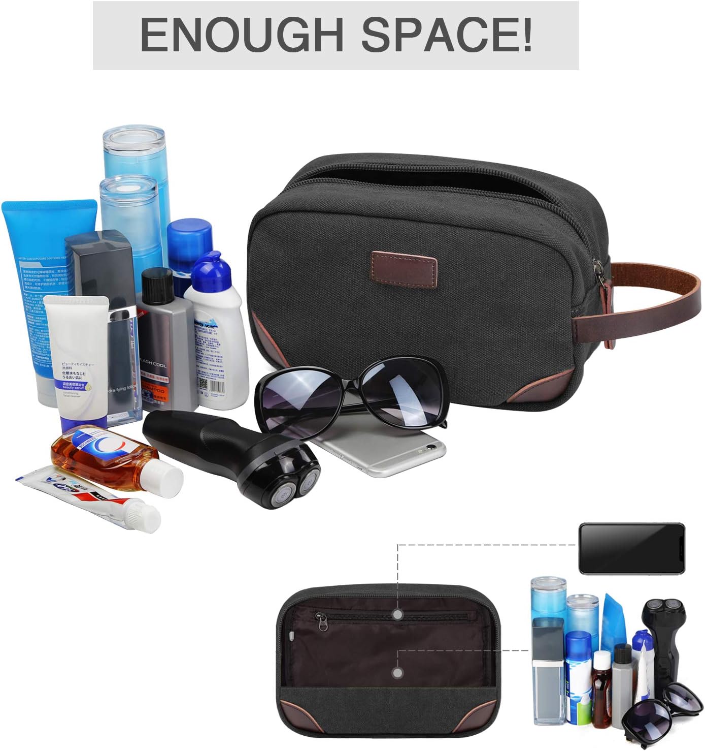 Men's Travel Toiletry Organizer Bag Canvas Shaving Dopp Kit TSA Approved (Black): Home Improvement