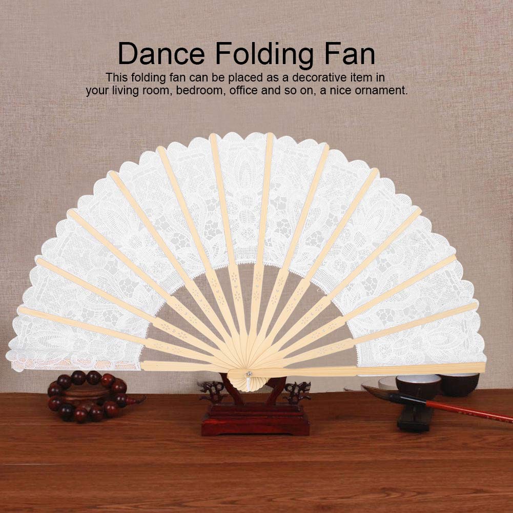 Hand Fan,Rose Lace Hand Fan,Womens Lace Fan Vintage Retro Chinese Style Hollow Handmade Hand Folding Fan with Bamboo Staves for Party Bridal Wedding Decor Prop (White),Folding Fan, Handheld Held