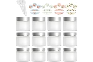 STARSIDE 12 Pack 60ml 2 oz Matte Clear Glass Jars with Silver Lids & Inner Liners,Round Containers Travel Jars for Cosmetics, Eye Shadow, Makeup and Face cream Lotion.