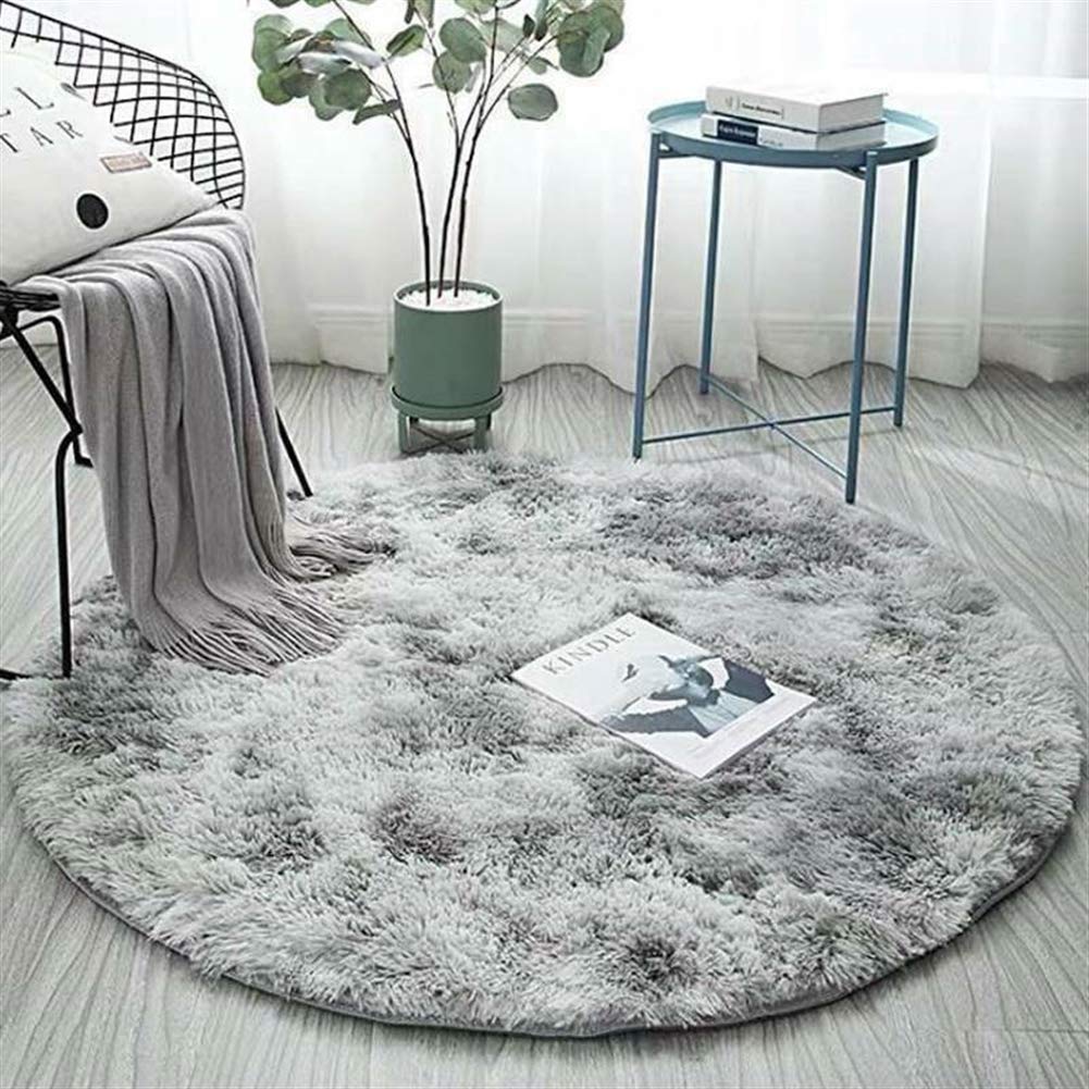 Icegrey Soft, Shaggy, Round, Long Pile, Rug, Water Absorption, Non-Slip, Plush Carpet, Gradient, Colour, Bedroom, Living Room, Decorative Rug, 80 cm, Light Grey