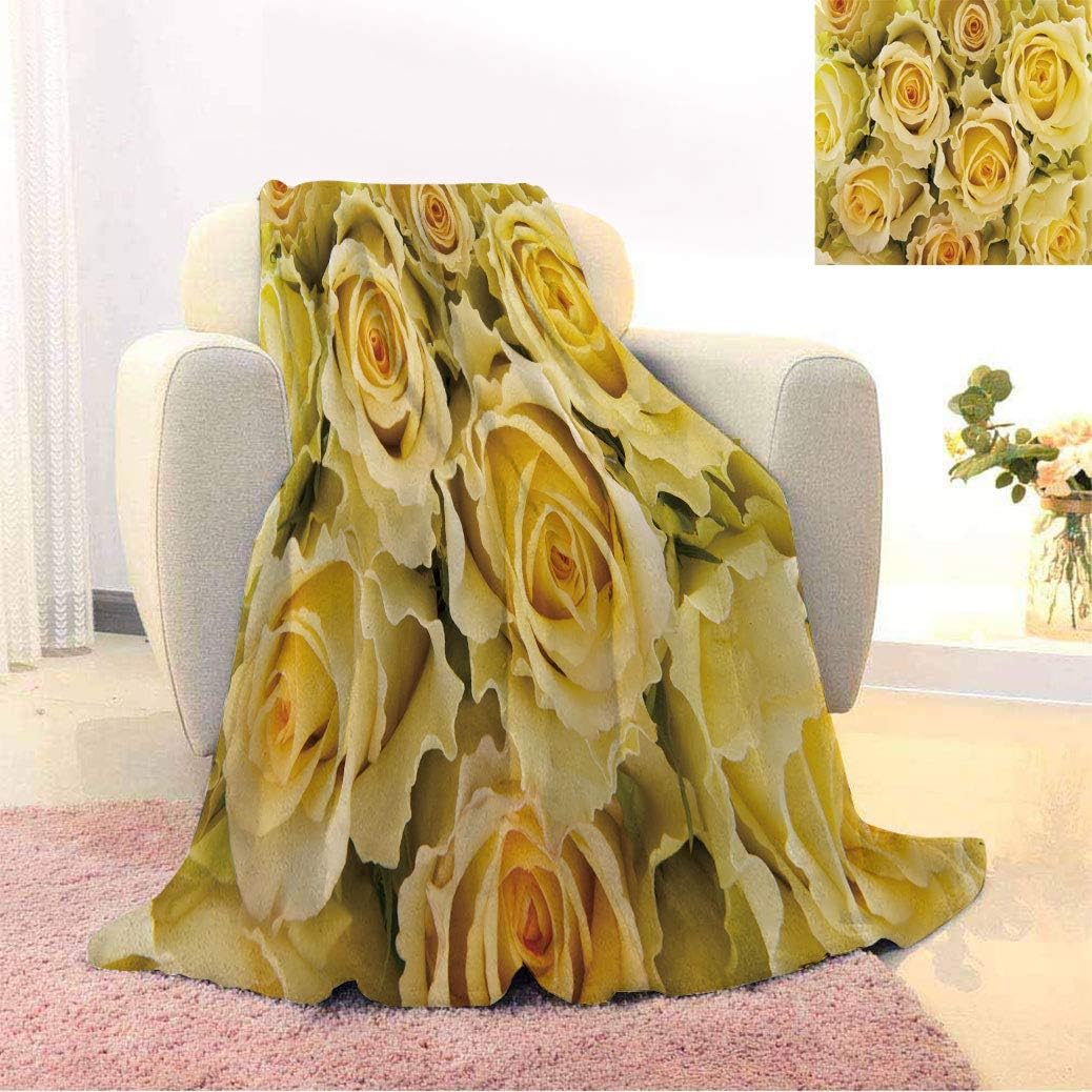 Rose Microplush Fleece Blankets, Bridal Flourish Yellow Roses with Wavy
