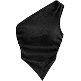 Milumia Women's One Shoulder Tank Tops Summer Ruched Asymmetrical Off The Shoulder Sleeveless Going Out Crop Tops