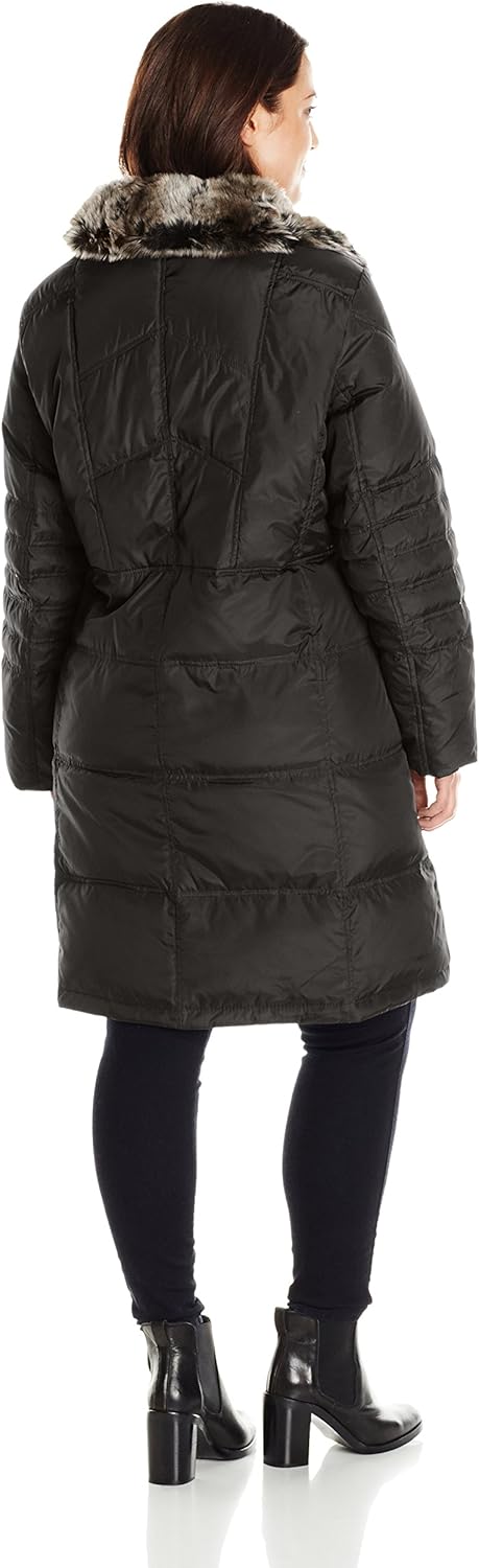 London Fog Women's Plus-Size Mid-Length Faux-Fur Collar Down Coat with Hood at  Women’s Clothing store