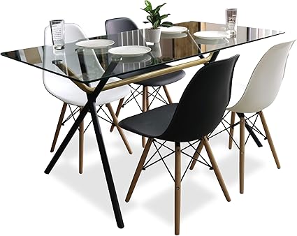 Amazon ダイニングセット 4人用 ガラステーブル 幅150cm 4人掛け