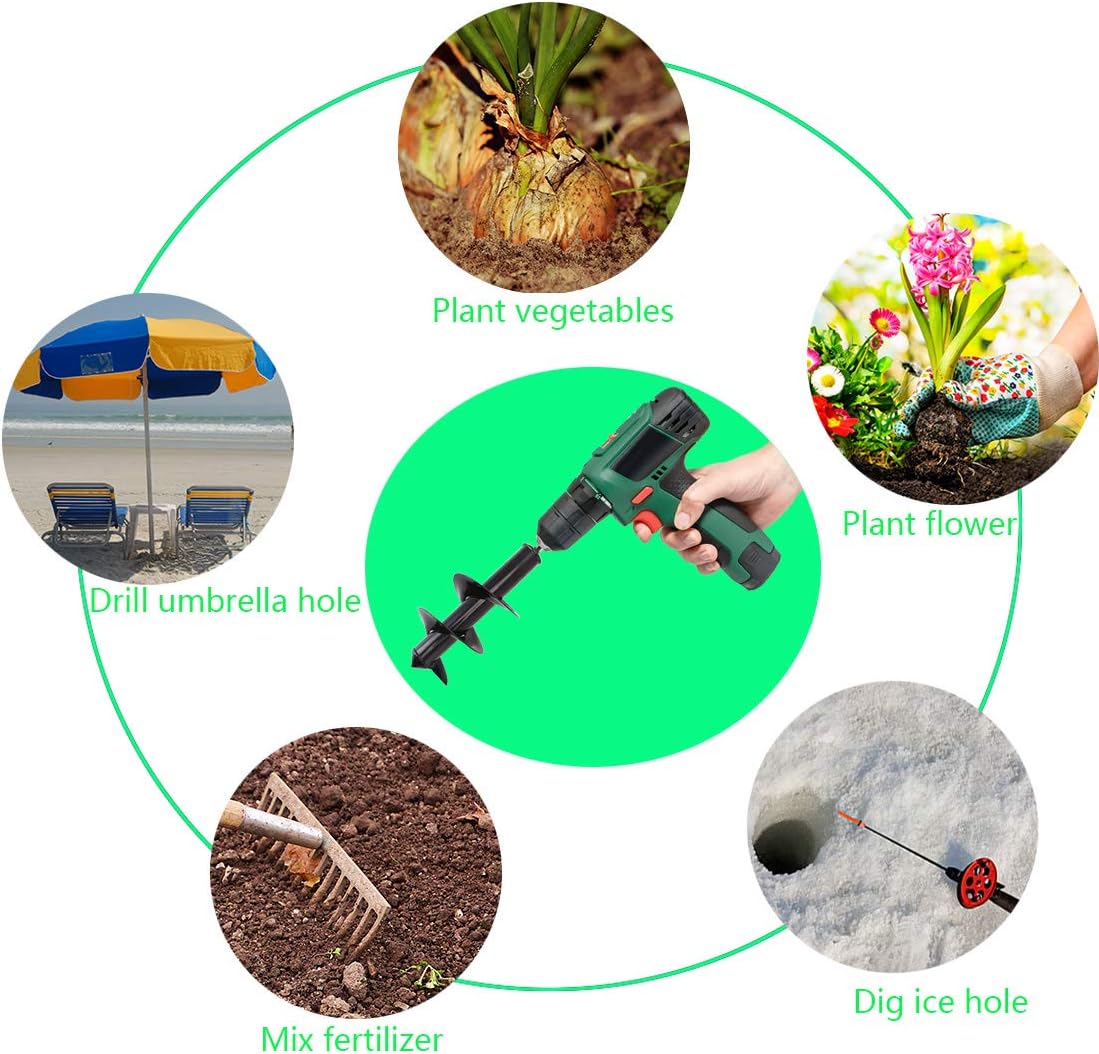 Auger Drill Bit, Raculety 4x12 inch Garden Plant Flower Bulb Auger Spiral Hole Drill Rapid Planter Bulb & Bedding Plant Augers with Garden Genie Gloves - Post Hole Digger for 3/8” Hex Drive Drill: Home Improvement
