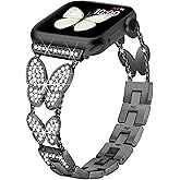 G-ficu Butterfly Band Compatible with Apple Watch Bands 40mm 41mm 42mm(S11/10) 38mm iWatch SE Series 11 10 9 8 7 6 5 4 3 Band, Slim Cute Metal Bands for Women, Fancy Bling Dressy Diamond Strap-Black