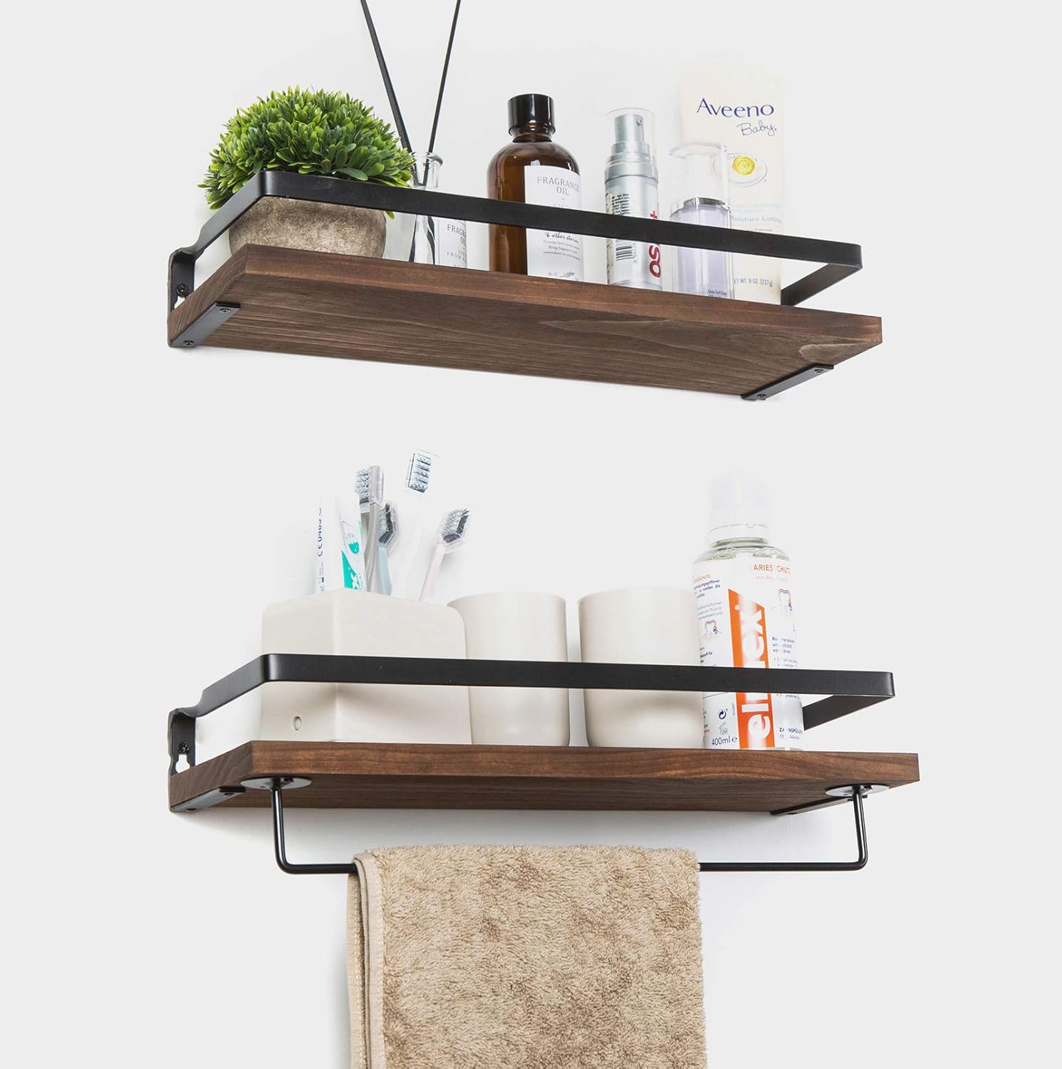 Soduku Floating Shelves Wall Mounted Storage Shelves for Kitchen, Bathroom,Set of 2 Brown: Furniture & Decor