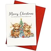 Podagree Highland Cow Christmas Cards with Envelopes and Stickers Cow Colored Lights Greeting Card Xmas Blank Note Card for Christmas Winter Holiday (Highland Cow2)