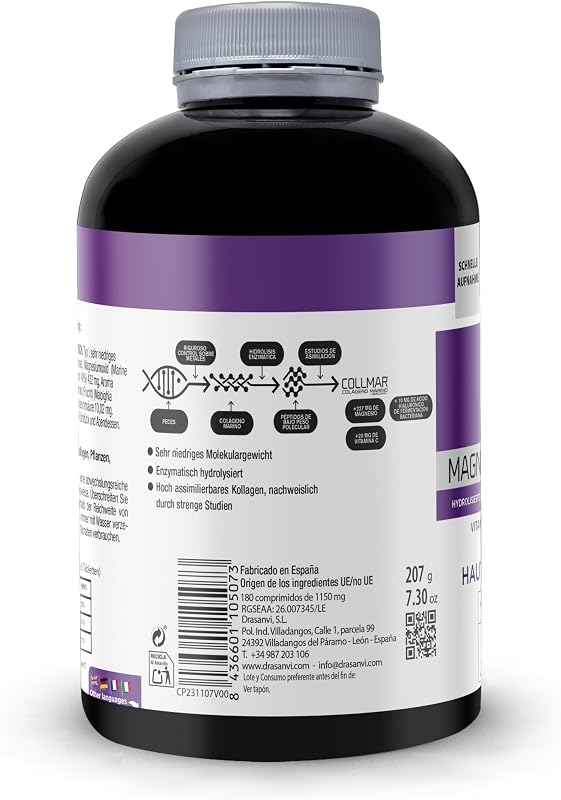 COLLMAR HYDROLYSIERTES KOLLAGEN mit Hyaluronsäure, Magnesium und natürlichem Vitamin C - Knochen und Gelenke - Marine Kollagen 3.900 mg/Tag | 180 Tabletten = 30 Tage | Vanillegeschmack