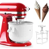 FOKIEE Ice Cream Maker Attachment for KitchenAid, Ice Cream Maker Bowl | Frozen Ice Cream &amp; Sorbet Gelato Maker, For KitchenAid 4.5QT 5QT 5.5QT 6QT and Larger Models, 2 Quart Capacity, White