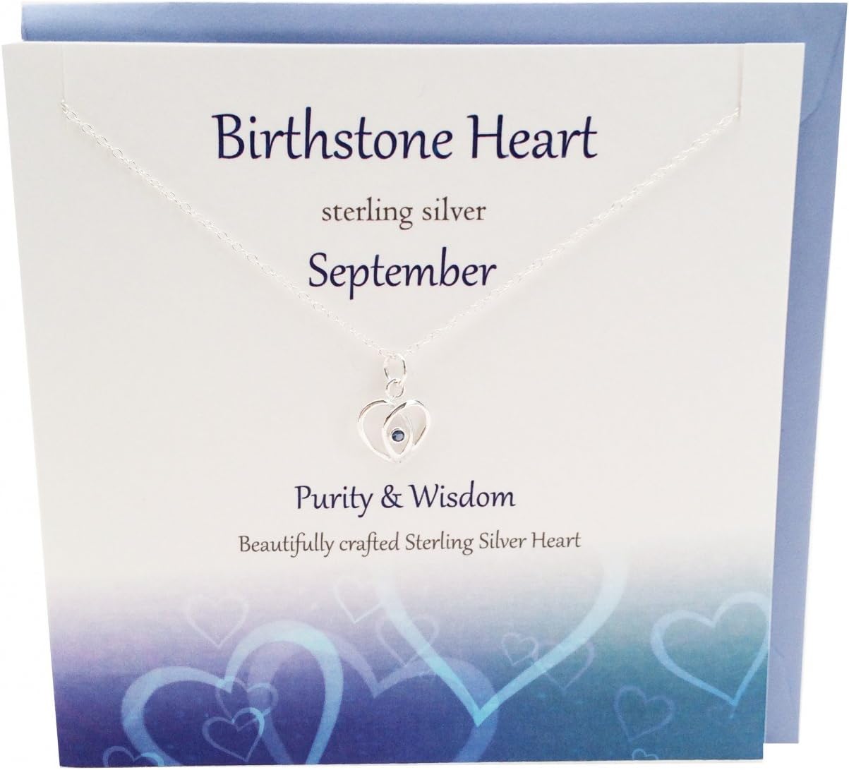 Silver Studio - September Birthstone Heart Necklace and Card