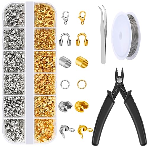 1200 Pcs Crimp Beads Kit for Jewelry Making, Acejoz Crimp Beads, Crimp  Covers, Crimp Tubes and Wire Guardians, Lobster Clasps, Jump Rings,  Crimping