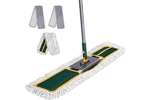 36" Commercial Mop, Masthome Heavy Duty Industrial Mop for Floor Cleaning,Commercial Dust Mop with 3 Reusable Pads,60”Long Handle Wet Dry Flat Mops for Hardwood Floors, Marble, Laminate, Tile(Green)