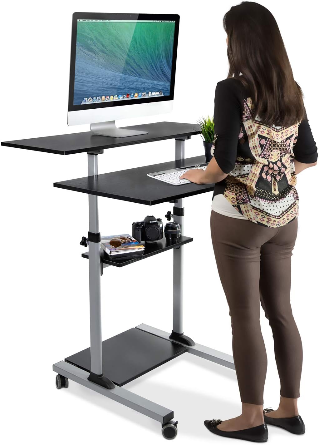 best standing desks on amazon on Amazon Com Mount It Mobile Standing Desk Height Adjustable Rolling Desk With 40 Wide Table Tops Multi Purpose Rolling Presentation Cart With Four Platforms Mi 7970 Office Products