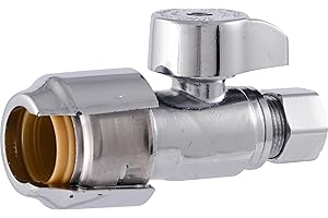 Sharkbite Max 1/2 x 3/8 Inch Compression Straight Stop Valve, Quarter Turn, Push to Connect Brass Plumbing Fitting, PEX Pipe,