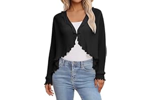 Cardigan for Women Long Sleeve Ruffle Trim Open Front Cropped Cardigan Lightweight Casual Shrug Knit Cover up Tops