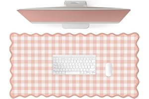ohisxiacy Scalloped‌ Pink Checkered Gingham Desk Mat Cute Pastel Large Mouse Pad Kawaii Cottagecore ‌Vintage‌ Girly Laptop Ke