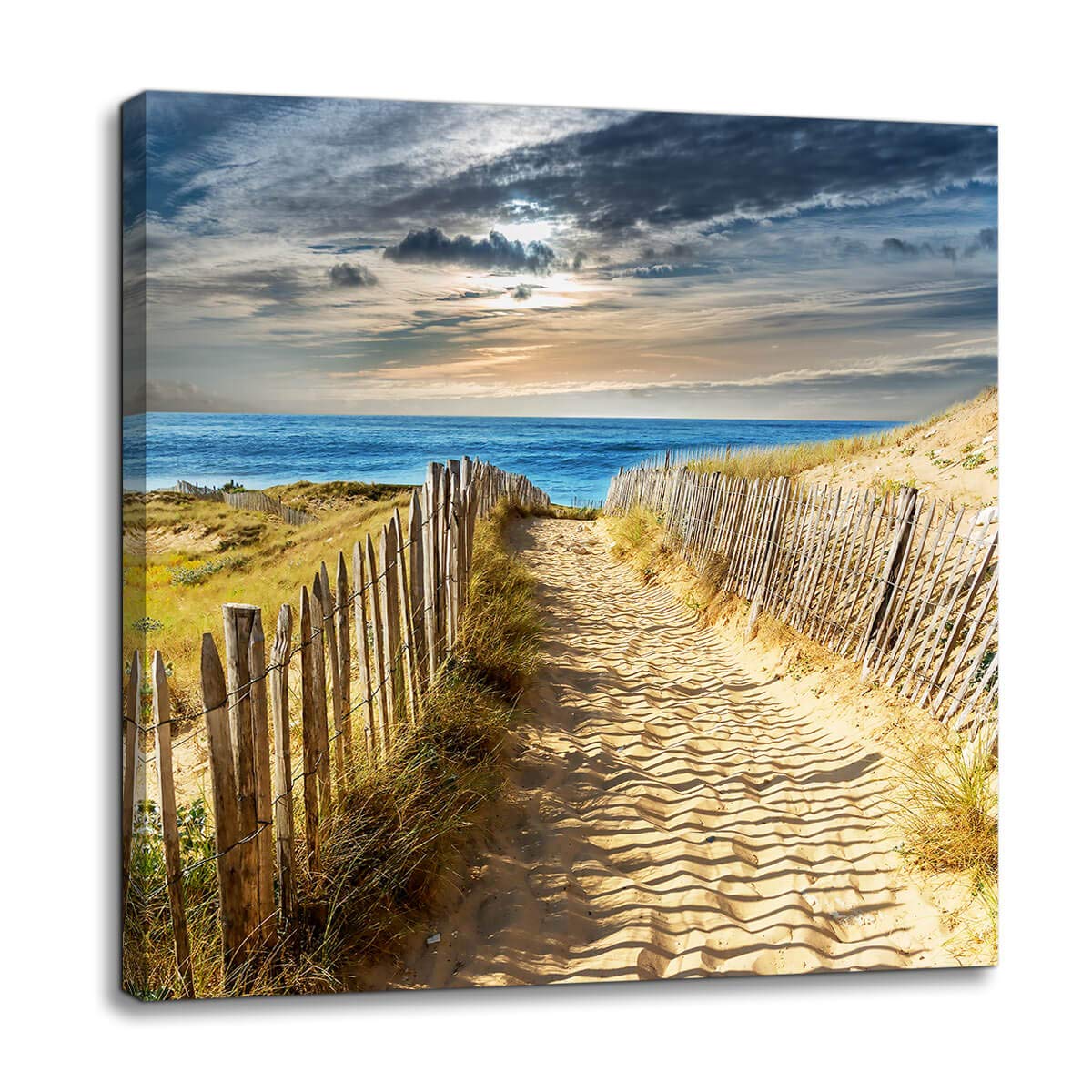 Beach Canvas Wall Art for Bathroom Gold Sand Beach Wall Decoration Seascape Themed Modern Canvas Print Picture Framed Artwork Ready to Hang for Home Kitchen Bedroom Living Room Wall Decor Size 20x20